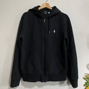 Polo Ralph Lauren Men Black Double Knit Full Zip Hoodie Sweatshirt fleece Medium